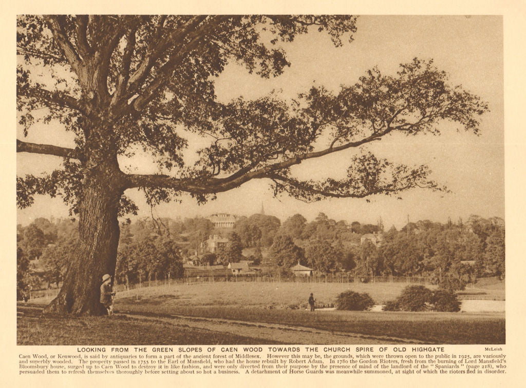View from Kenwood towards Highgate. Ladies Bathing Lake 1926 old vintage print